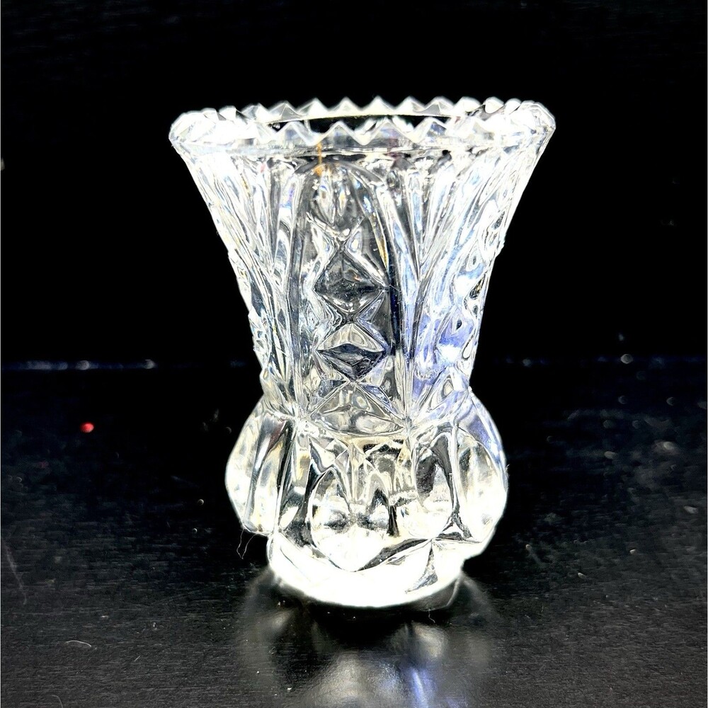 Kristal Zajecar 24% Lead Crystal Diamond  Cut 4” Bud Vase- Yugoslavia-Vintage